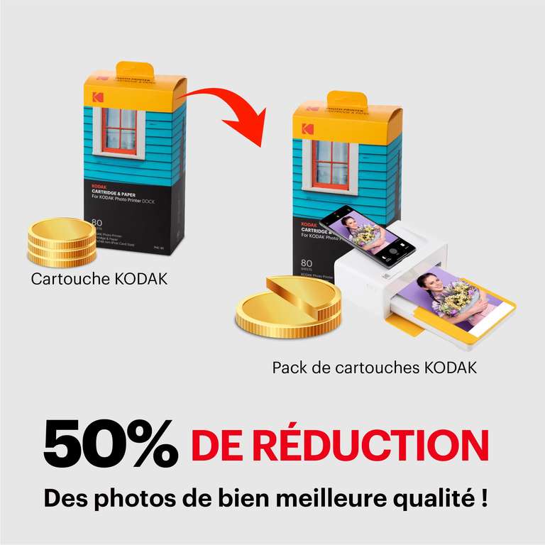 Imprimante Photo Kodak Dock Plus 4PASS (10x15cm) + Paquet avec 90 Feuilles