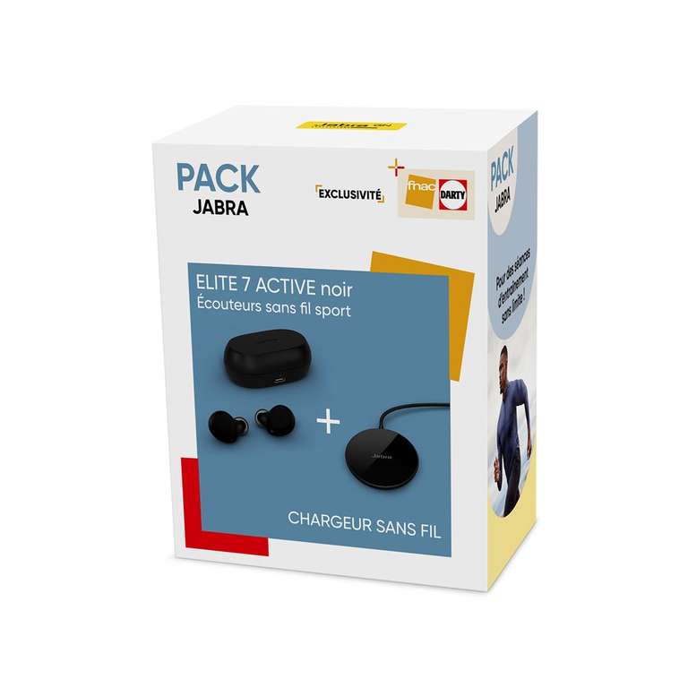 Pack écouteurs sans-fil Jabra Elite 7 Active Noir + chargeur à induction Jabra noir (+15€ offerts pour les adhérents avec le code PROMO15)