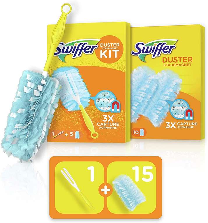 Plumeau attrape-poussière Swiffer Duster Kit : 1 plumeau + 15 recharges
