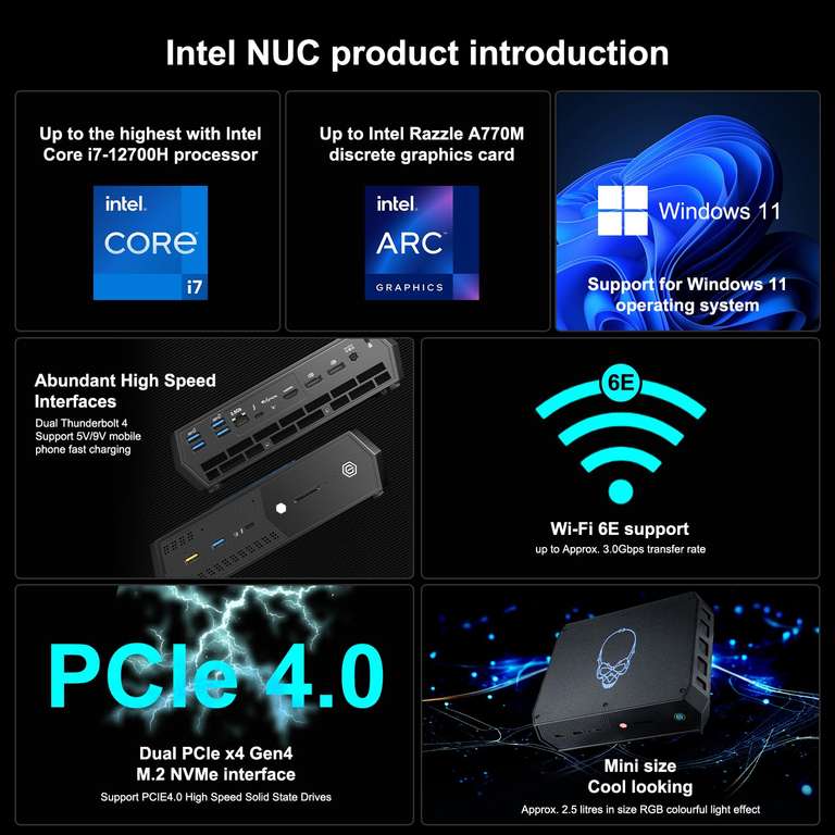 Mini PC Geeknuc NUC 12 Enthusiast - i7-12700H, Arc A770M, 32Go Ram, 1To SSD, Win 11 (vendeur tiers)