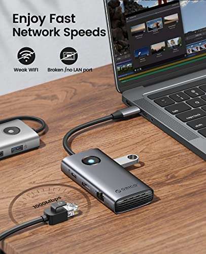 Station d'accueil 6 en 1, USB-C 5 Gbps Orico - HDMI 4K 30Hz, PD 100W, 3 ports USB3.0 + Ethernet Gigabit (vendeur tiers)