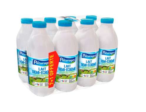 Pack de 8 L de lait UHT Demi écrémé - Bouteille - Origine France