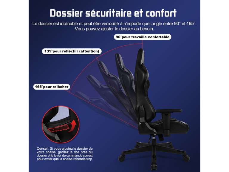 Chaise Gaming, Charge 150KG Fauteuil Gamer Ergonomique Assise de