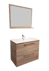 Meuble sous vasque à suspendre Noé (80 cm) + Plan vasque céramique + Miroir avec tablette