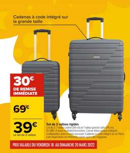 Set de 2 valises à roulettes rigides - 1 valise cabine (54 cm) + 1 valise grande taille (74 cm)