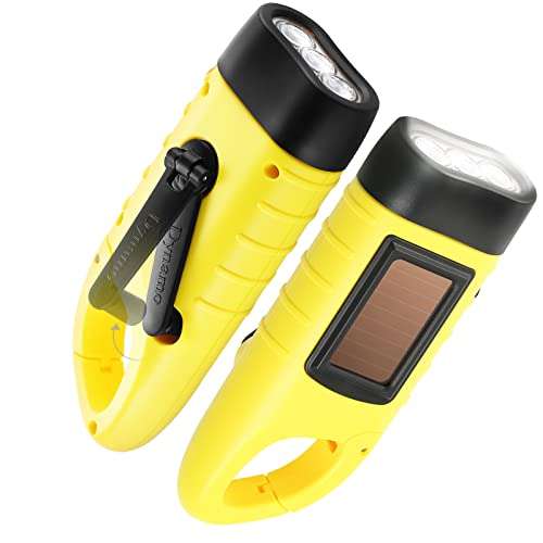 Lampe de poche solaire et à dynamo. Torche 3 LED d'urgence, rechargeable à  manivelle avec mousqueton