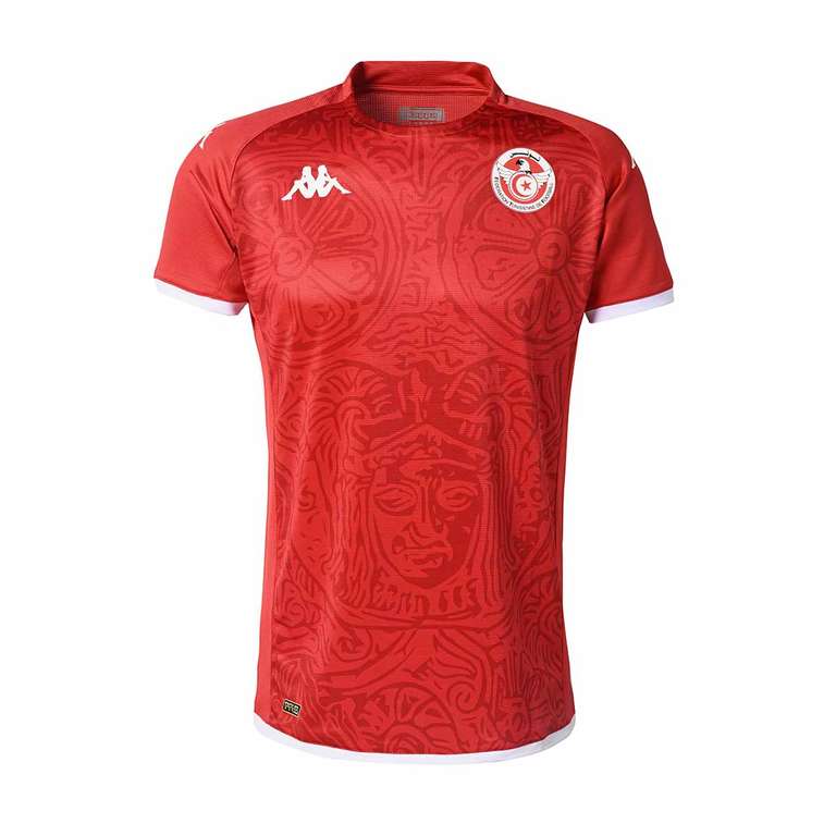 Sélection de maillots de football et rugby en promotion - Exemple : Maillot domicile Tunisie 22/23