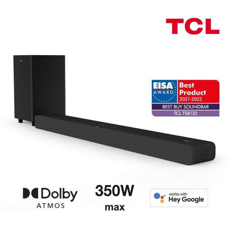 Barre de son TCL TS8132 avec caisson de basses sans fil - Dolby Atmos 3.1.2, 350W, compatible AirPlay (via ODR 50€)