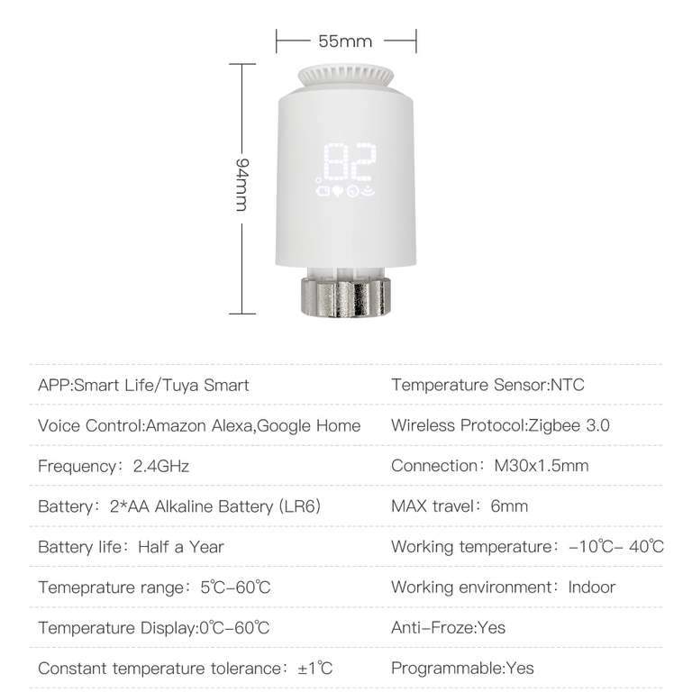 Lot de 3 thermostats de radiateur Avatto - Compatible Google Home et Tuya