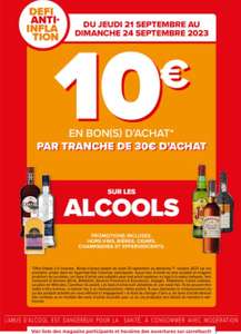 Sélection d'offre promotionnelles de bons d'achat et de cagnottage - Ex.: 10€ de bon d'achat par tranche de 30€ sur les alcools