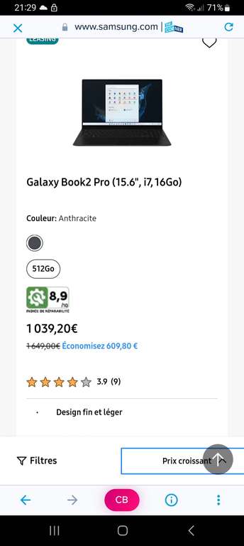 [Boursorama /The Corner] PC Portable 15.6" Samsung Galaxy Book2 PRO - AMOLED FHD, i7-1260P, 16 Go de RAM