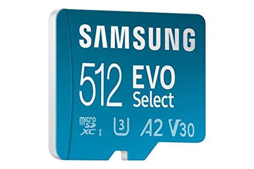 Carte mémoire microSDXC Samsung Evo Select MB-ME512KA/UE UHS-I U3 130 Mo/s Full HD & 4K UHD avec Adaptateur SD Bleu - 512Go