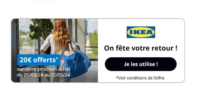 [Fidme & Ikea Family] 20€ offert sans minimum pour votre prochain achat