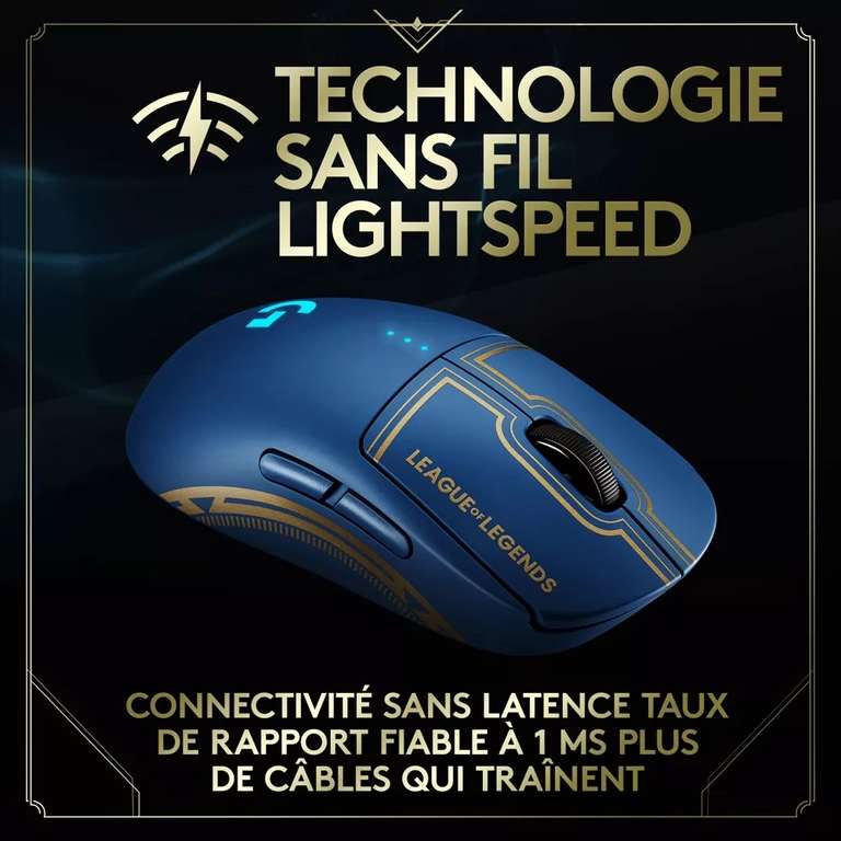 Souris sans fil Logitech G Pro Wireless Lightspeed (Edition League of Legends) - 25000 DPI, 8 Boutons programmables, Rétroéclairage RGB
