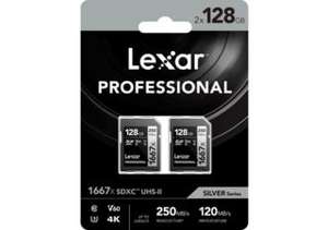 2 cartes mémoires SDXC Lexar Professional UHS6II 1667x - 128 Go, U3, Class 10