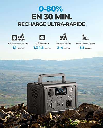 Générateur électrique / Batterie portable Bluetti EB3A - 600W (Max 1200W), 268 Wh, LiFePO4, Recharge 0-80% en 30 min
