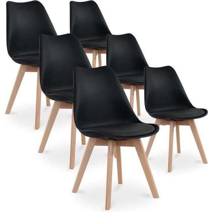 Lot de 6 chaises scandinave Catherina - noir, pieds bois (vendeur tiers)