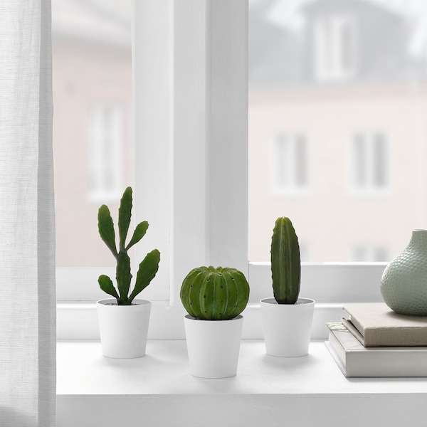 Lot de 3 Plantes artificielles avec pot cactus, 6 cm