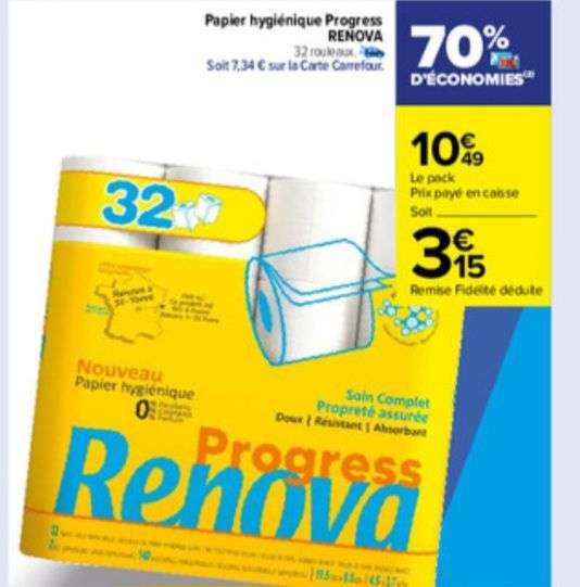Papier hygiénique Renova (Via 7.34€ sur Carte Fidélité)