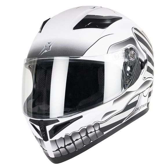 Casque de Moto Dexter Proton Skull - Blanc, taille XS à XL