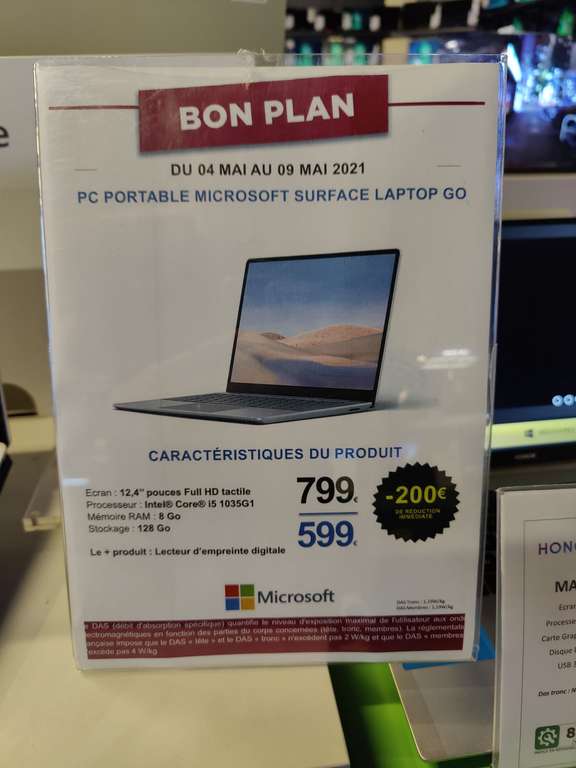 PC Portable 12.4" Microsoft Surface Laptop Go - Full HD, i5-1035G1, 8Go RAM, 128Go SSD (Rodez 12)