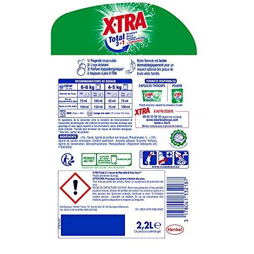 Bidon de lessive X-TRA au savon de Marseille - 44 Lavages (2.2L)