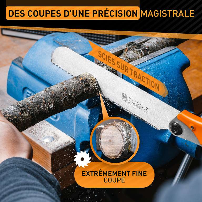 KLRStec Scie Japonaise PRO XL 240mm - Scie Traction Pliable Dentée Double Face Acier Carbone Avec Poignée TPU