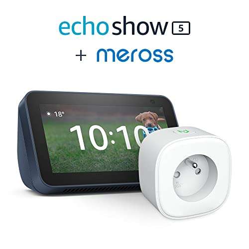 Assistant Connecté Echo Show 5 (2e génération, modèle 2021), Anthracite ou Bleu + Prise connectée Meross Smart Plug
