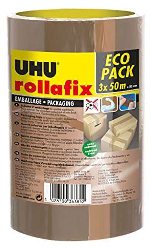 Lot de 3 rubans adhésifs d'emballage bruns UHU Rollafix - 50mx50mm