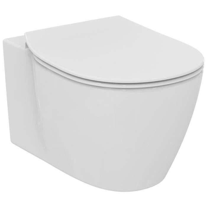 Pack WC porcelaine suspendu Connect Space - SANS BRIDE - Abattant frein de chute (+2 bons d'achat de 42,49€ à utiliser dès 50€ d'achat)
