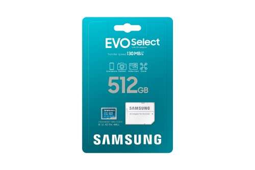 Carte mémoire microSDXC Samsung Evo Select MB-ME512KA/UE - 512 Go, UHS-I, U3, 130 Mo/s, avec Adaptateur SD