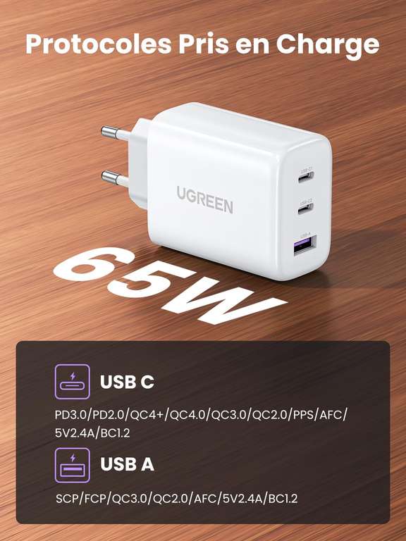 Chargeur Rapide USB-C 35W + 2x Câble USB C - 2M - Convient au