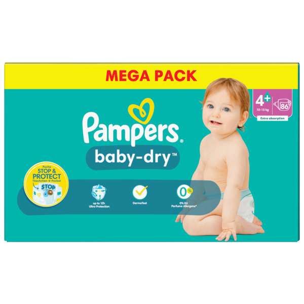 Mega pack de couches Pampers Baby-dry - Différentes tailles (via 30€ sur carte de fidélité et ODR 15€)