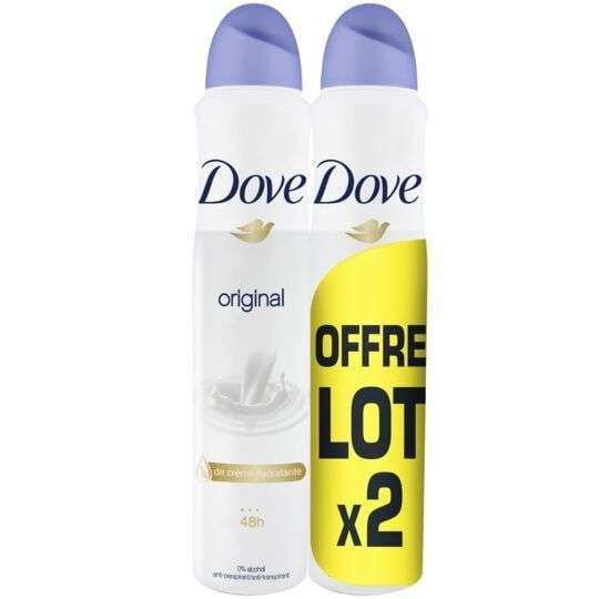 Lot de 2 déodorants Dove Original - 2x200ml, différentes variétés (Via 3.23€ sur la carte de fidélité)