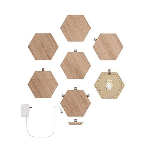 [Prime] Kit de Démarrage Nanoleaf Elements Hexagon - 7 Panneaux Lumineux Effet Bois