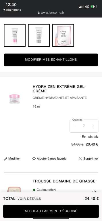Lot de 2 Crème Hydratante Et Apaisante Lancome Hydra Zen Extrême Gel-Crème - 15ml + Cadeau offert aux choix