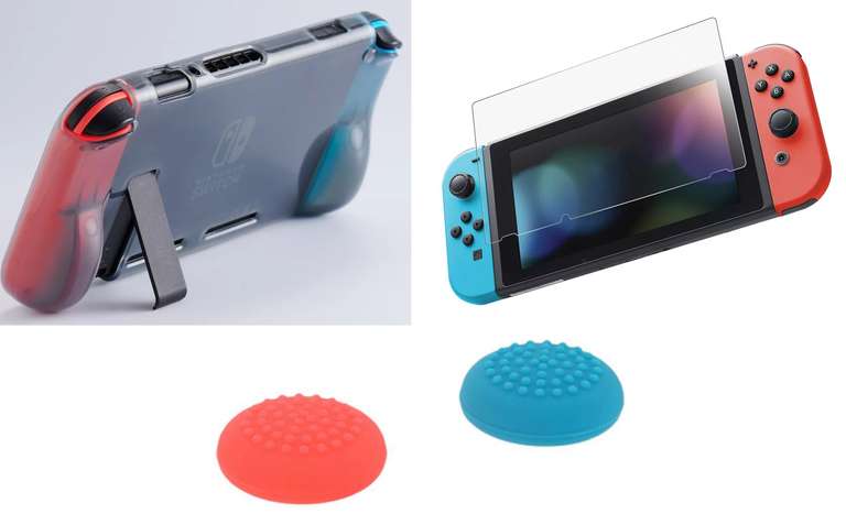 Kit de protection Skillkorp pour Nintendo Switch : Coque en silicone + Caps + Film