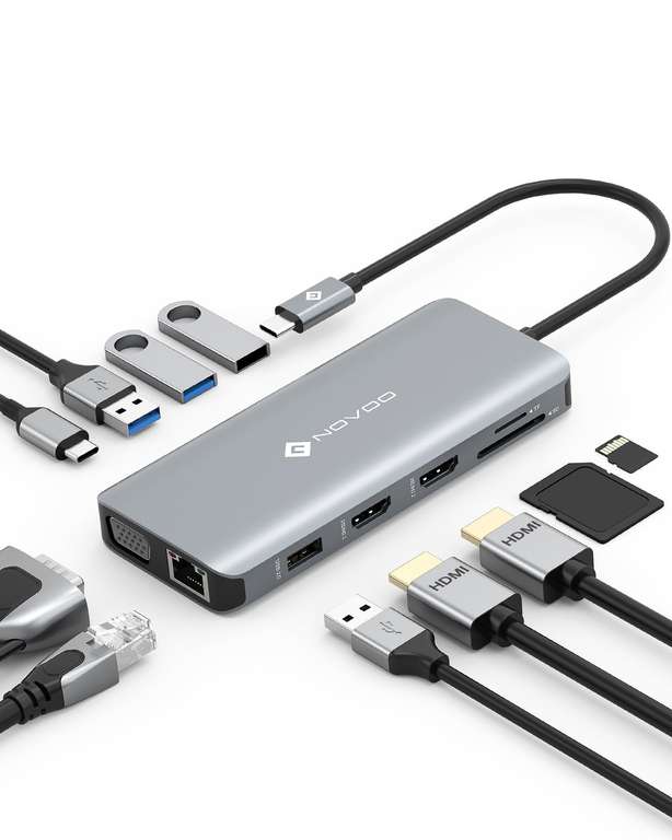 NOVOO Hub USB-C vers HDMI 4K, Lecteur de Carte SD & Micro SD, 2 x