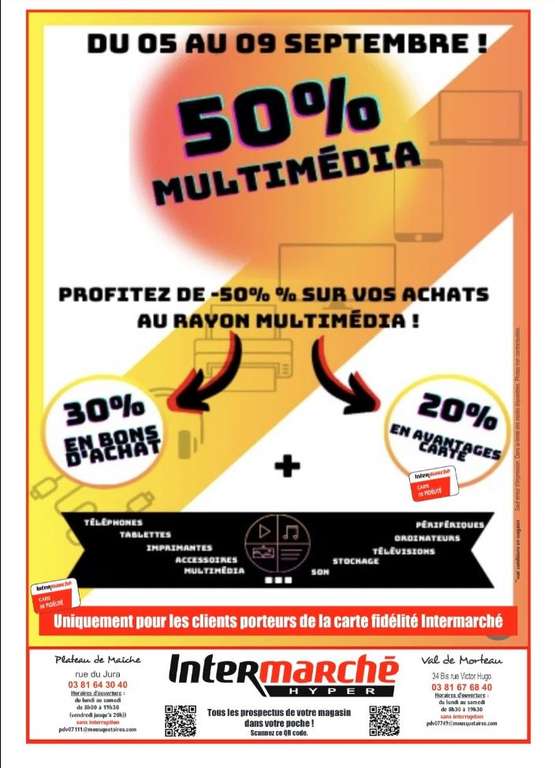 30% offerts en bon d'achat + 20% crédités sur la carte de fidélité sur le rayon Multimédia - Maiche & Morteau (25)