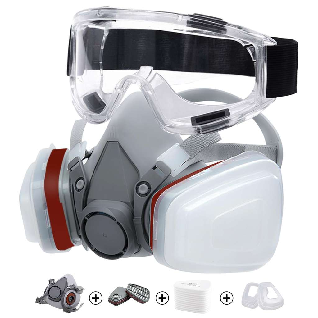 Masque de protection A1P2 avec lunettes de sécurité et 10 filtres pour la peinture, la résine époxy, le bricolage, le ponçage, le soudage, la pro | Leroy Merlin