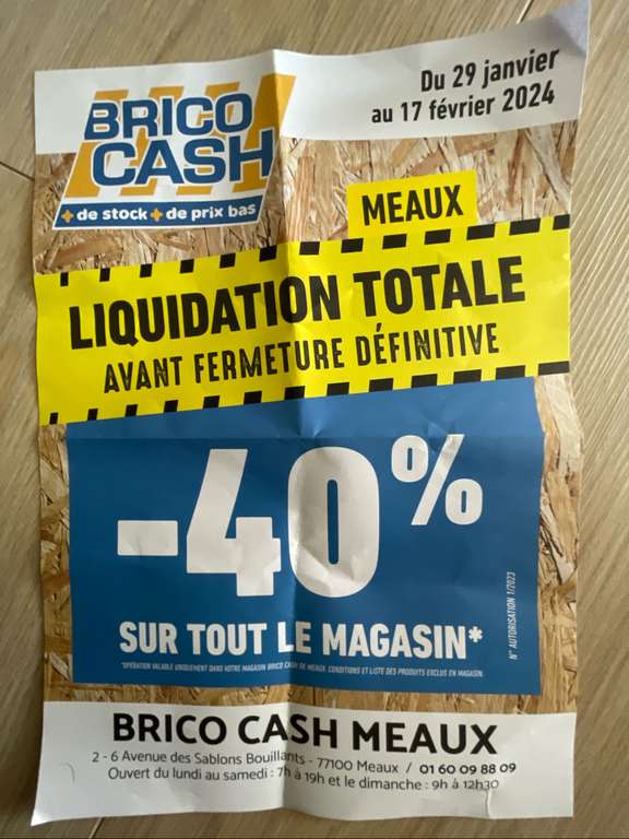 [Liquidation] 40% de réduction sur tout le magasin - Brico Cash, Meaux (77)