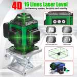 Niveau laser 360° 4D 16 lignes - Avec télécommande, 2 batteries, trépied 1.5m, support mural, sac de transport (entrepôt Allemagne)