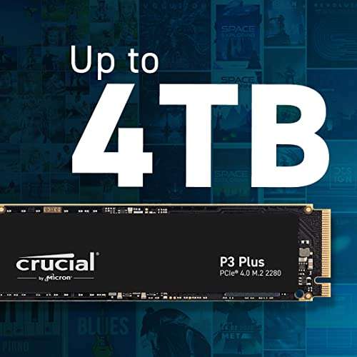 SSD NVMe M.2 PCIe 4.0 Crucial P3 Plus (CT2000P3PSSD8) - 2 To (3D NAND), Jusqu’à 5000Mo/s