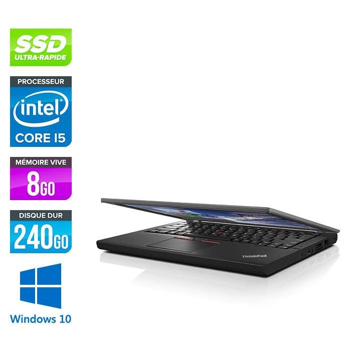 PC Portable 12.5" Lenovo ThinkPad X270 - HD, i5-6200U, RAM 8 Go, SSD 240 Go, USB-C / HDMI / Ethernet, W10 (Reconditionné - Garantie de 1 an)