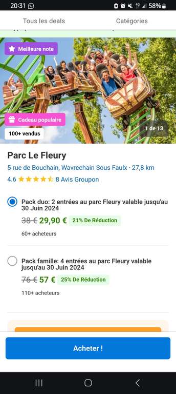 4 entrées au parc Le Fleury - Wavrechain (59)