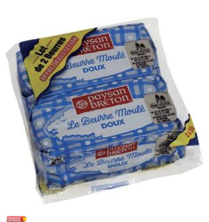 Lot de 2 plaquettes de 250g de beurre moulé Paysan Breton doux ou demi-sel ou pointe de sel (2x 250g)