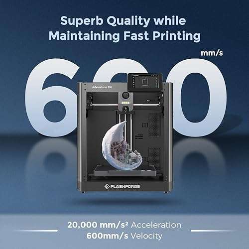 Imprimante 3D Flashforge Adventurer 5M (220 x 220 x 220 mm) - Mise à niveau automatique, Jusqu'à 600 mm/s, Ecran tactile 4.3" (Entrepôt EU)