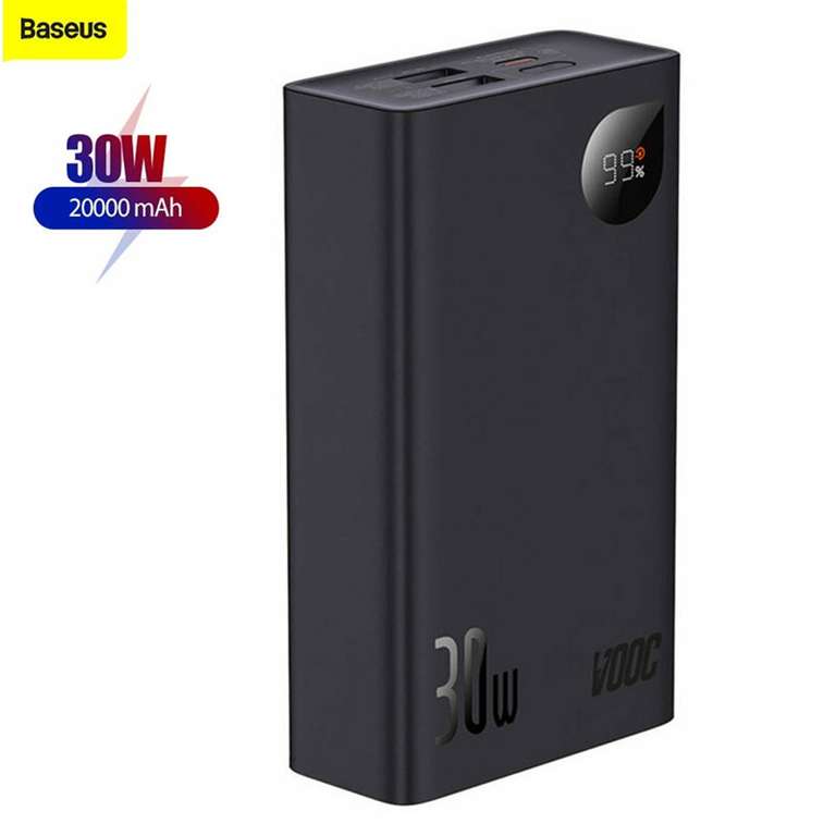 Batterie externe Baseus Adaman 2 (PPAD050101) - 20000 mAh, 30W, affichage numérique, PD / QC 3.0, 2 USB A + USB-C (Entrepôt Europe)