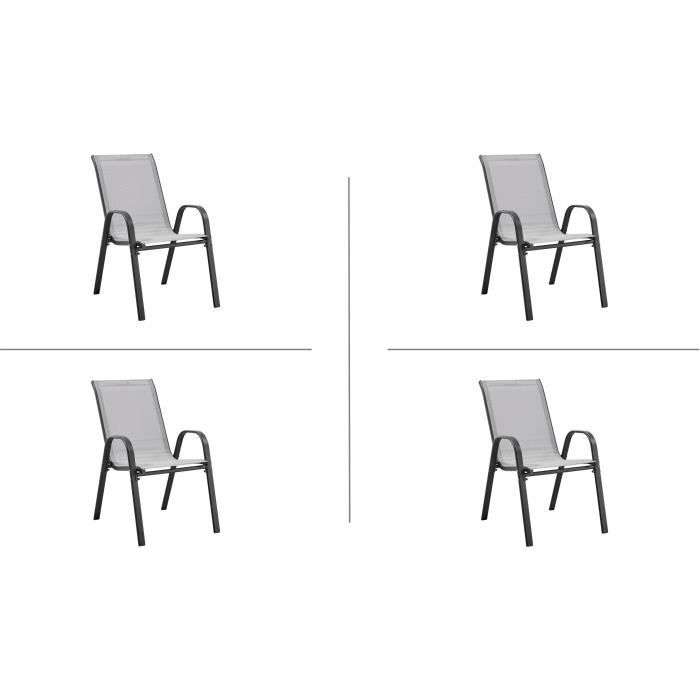 4 fauteuils de Jardin - Acier et textile - Gris