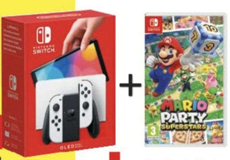 Console Nintendo Switch OLED Blanche + Jeu Mario Party Superstars (Via 50€ sur la carte de fidélité)
